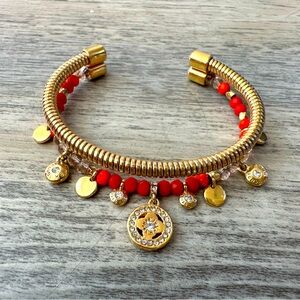 Henri Bendel red and gold beaded bangle bracelet